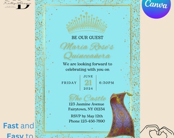 EDITABLE, Jasmine theme Birthday invitation, Digital Download, Princess Invitation, Canva Template
