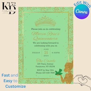 EDITABLE, Tiana theme Birthday invitation, Digital Download, Princess Invitation, Canva Template, Princess and the Frog