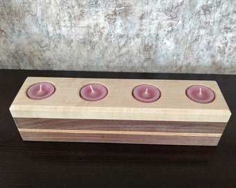 Tea Light Candle Holder, Unique Handmade Votive Candle Holder, Colorful Hardwood Centerpiece, Beautiful Wooden Candle Holder, Unique Gift