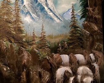 Rocky Mountain Falls Original Oil Painting