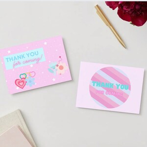 Cartoline di ringraziamento per ragazze pre-adolescenti e per bambini, grazie per essere venuti, grafica carina, estetica, ragazze pre-adolescenti, feste, pigiama party
