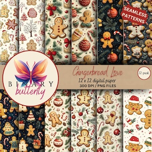 Paquete de papel digital sin costuras &quot;Amor de jengibre&quot; - PNG de alta resolución de 12 x 12 para manualidades navideñas y proyectos de scrapbooking / Temas festivos
