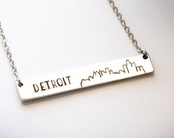 Detroit City Skyline Bar Necklace