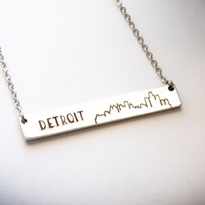 Detroit City Skyline Bar Necklace