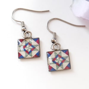 Tiny Quilt Design Resin Earrings