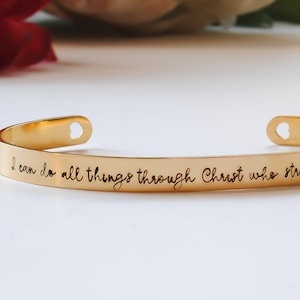 I can do all things through Christ Gold Stainless Steel Stamped Cuff