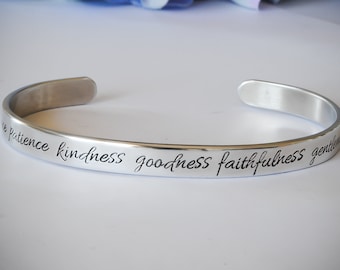 Stamped Metal Bracelet with Fruits of the Spirit