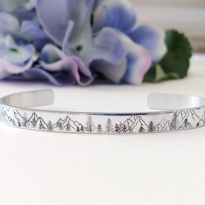 Mountains and Trees Stamped Metal Bracelet