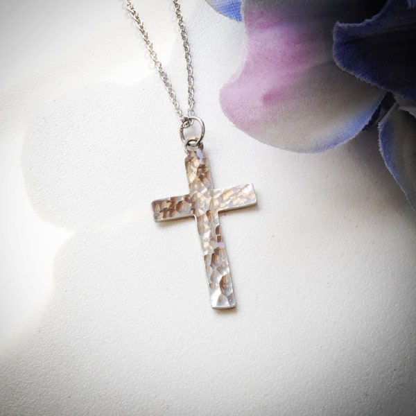 Simple Hammered Cross Necklace
