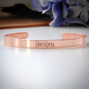 Stamped Copper Bracelet &quot;fearless&quot;
