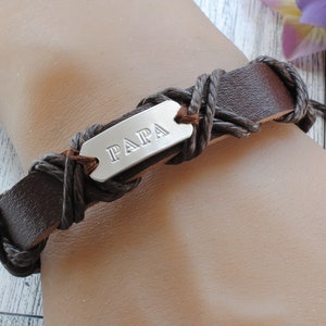 Hand Stamped &quot;PAPA&quot; Brown Leather Bracelet