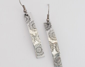 Hand Stamped Aluminum Earrings with Sunflowers