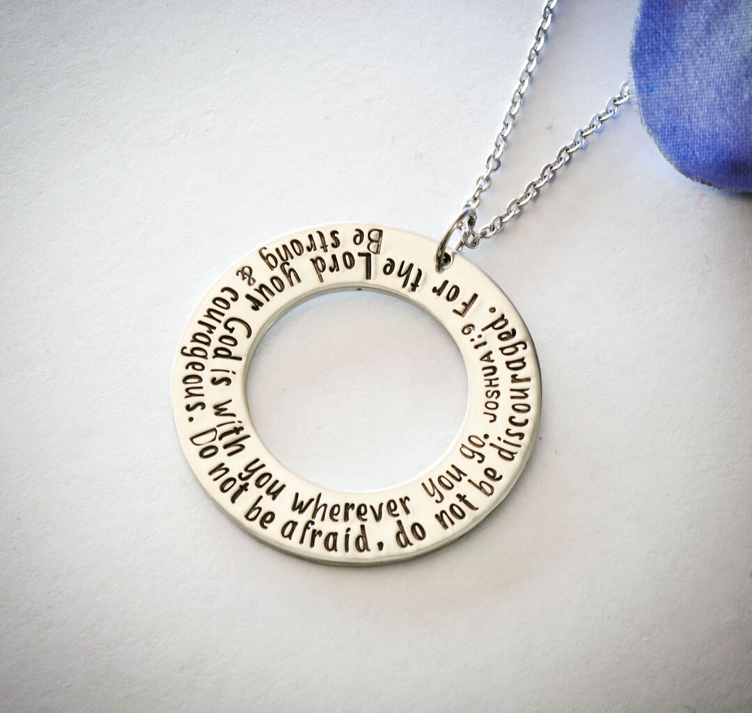 Metal Stamped Washer Necklace Joshua 1:9 - Main Image