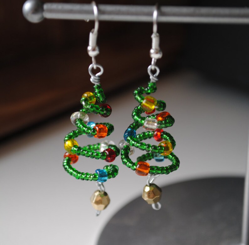Christmas Tree Earrings Holiday Beaded Jewelry - Etsy