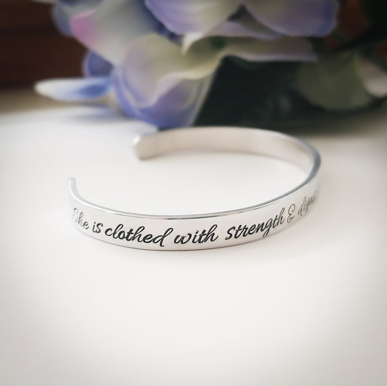 Proverbs 31 Scripture Stamped Metal Bracelet image 3