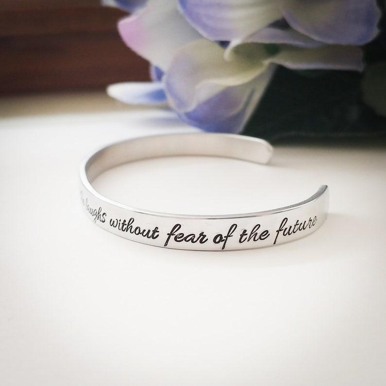 Proverbs 31 Scripture Stamped Metal Bracelet image 2