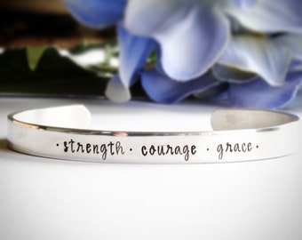 Stamped Sterling Bracelet "Strength, Courage, Grace"