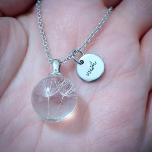 Wish Real Dandelion Necklace with Hand Stamped Charm