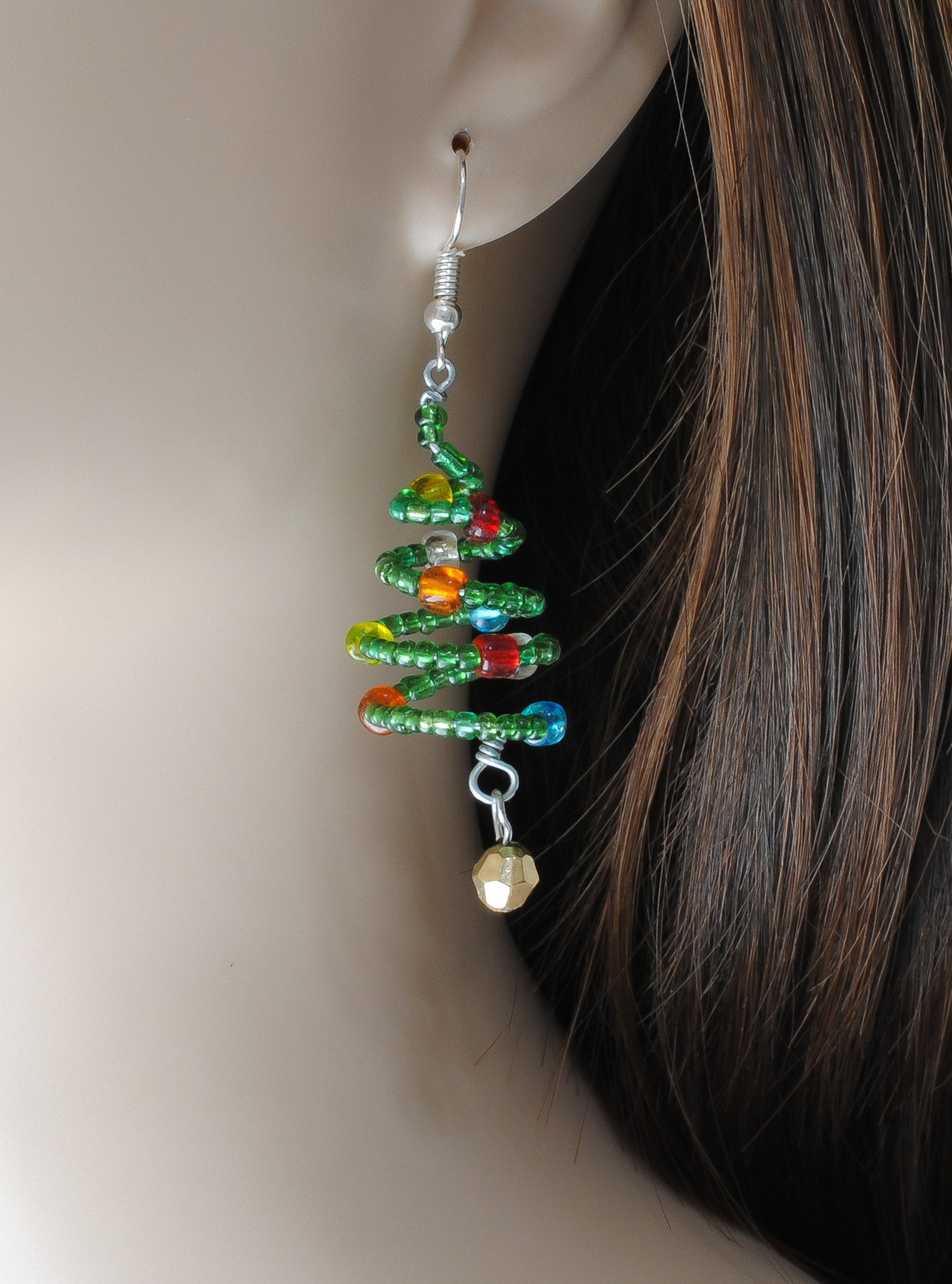 Spiral Christmas Tree Earrings Glass Beaded Holiday Jewelry Etsy
