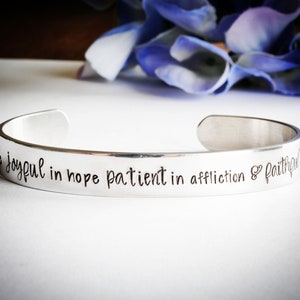 Stamped Metal Bracelet Romans 12:12