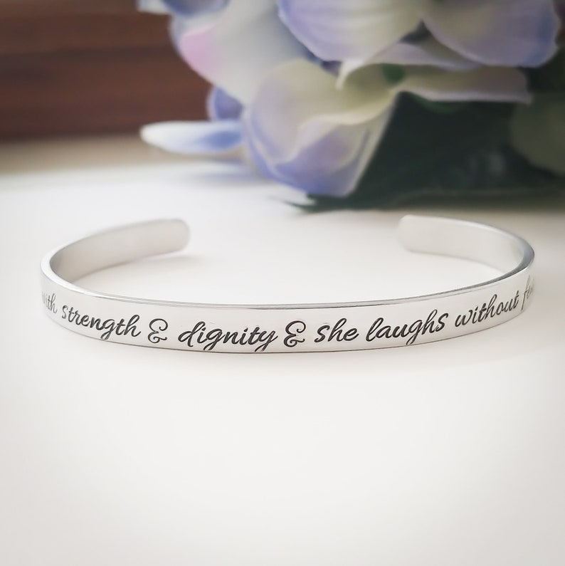 Proverbs 31 Scripture Stamped Metal Bracelet image 1