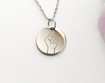 Small Fist Stamped Stainless Steel Necklace