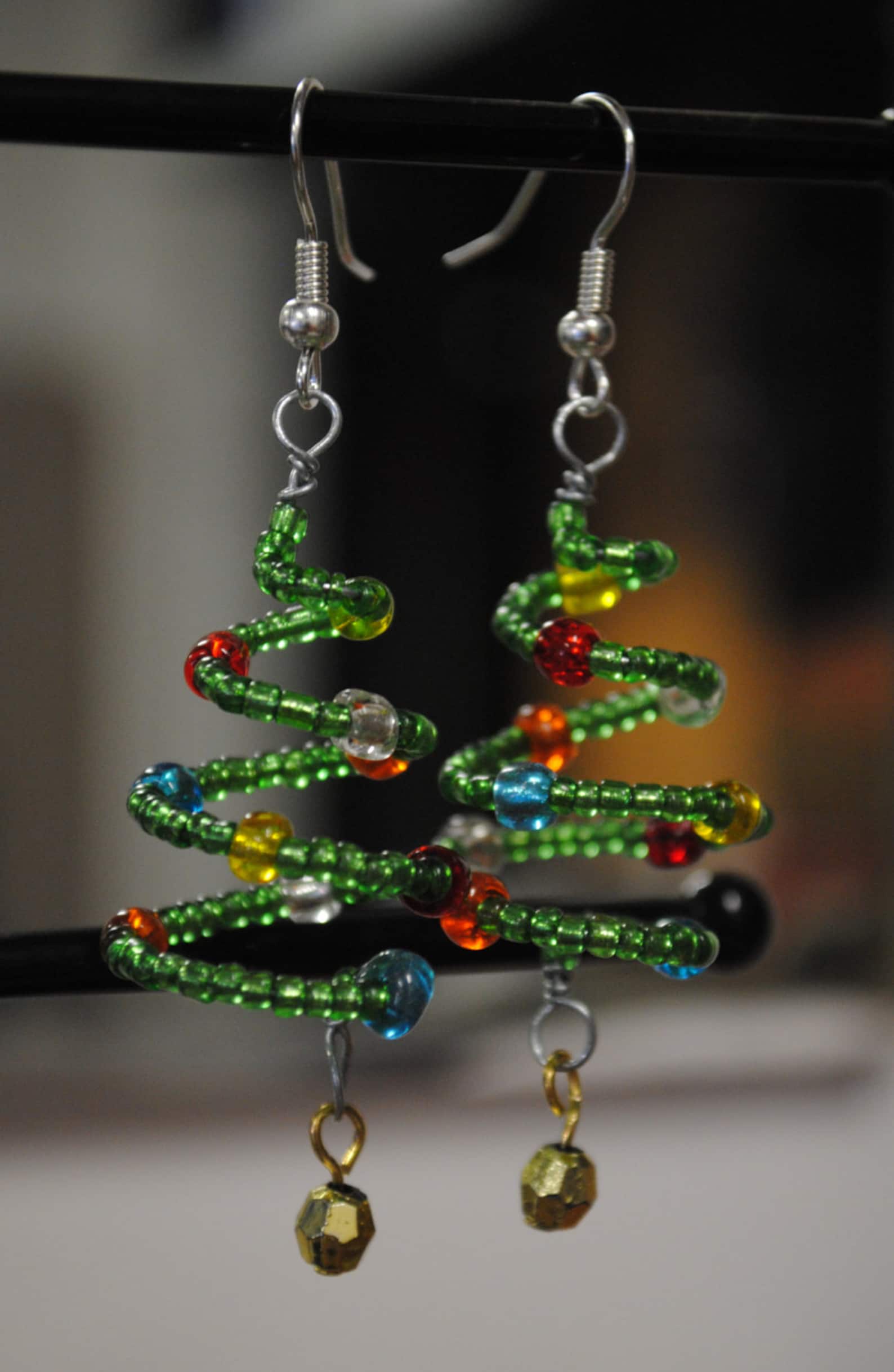 Spiral Christmas Tree Earrings Glass Beaded Holiday Jewelry Etsy