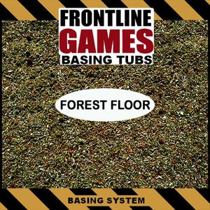 May include: A container of Frontline Games Basing Tubs Forest Floor basing system material. The label features the text Frontline Games Basing Tubs and Forest Floor. The product consists of a textured green and brown mixture for model bases.