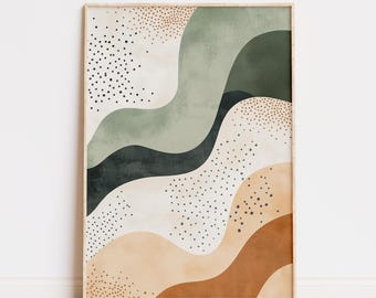 Japandi Wandkunst, minimalistisches abstraktes druckbares, Salbei-Grün & Terrakotta digitaler Download, Wabi-Sabi modernes neutrales Dekor, erdige Töne