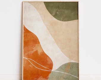 Abstract Japandi Wall Art, Green & Orange Printable, Minimalist Organic Shapes Scandi Decor, Serene Japanese Poster Print, Instant Download