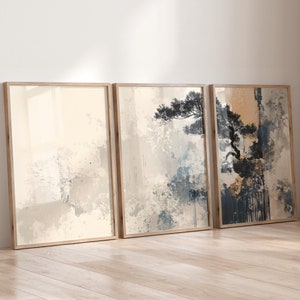 Minimalist Beige Wabi Sabi Wall Art Set of 3, Abstract Japanese Tree ...
