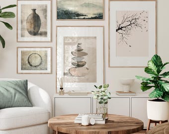 Japandi Wall Art Set of 5 - Neutral Printable Poster Bundle, Minimalist Zen Decor, Boho Gallery Wall Art Prints, Digital Download