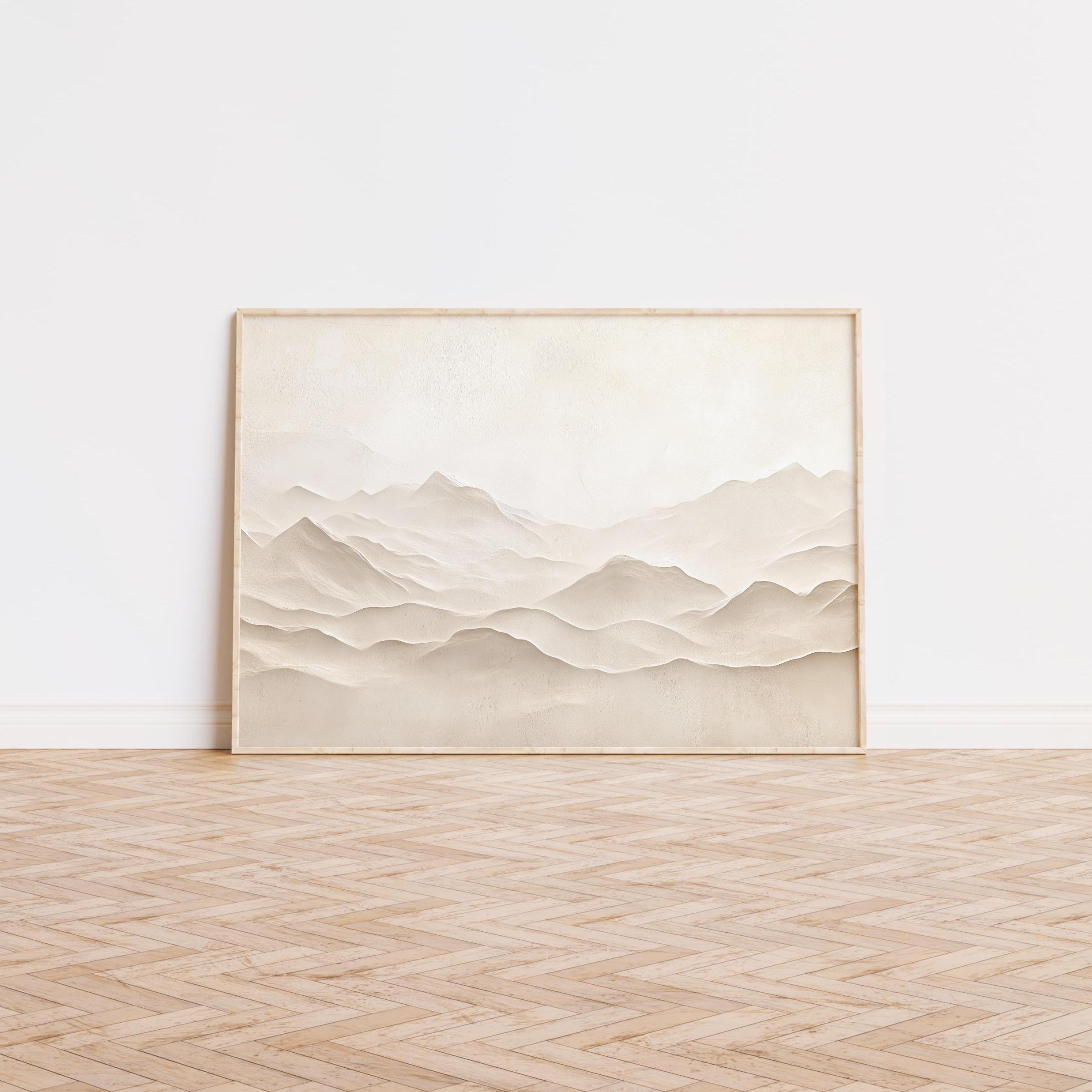 Clean Japandi Horizontal Wall Art, Neutral Mountain Landscape