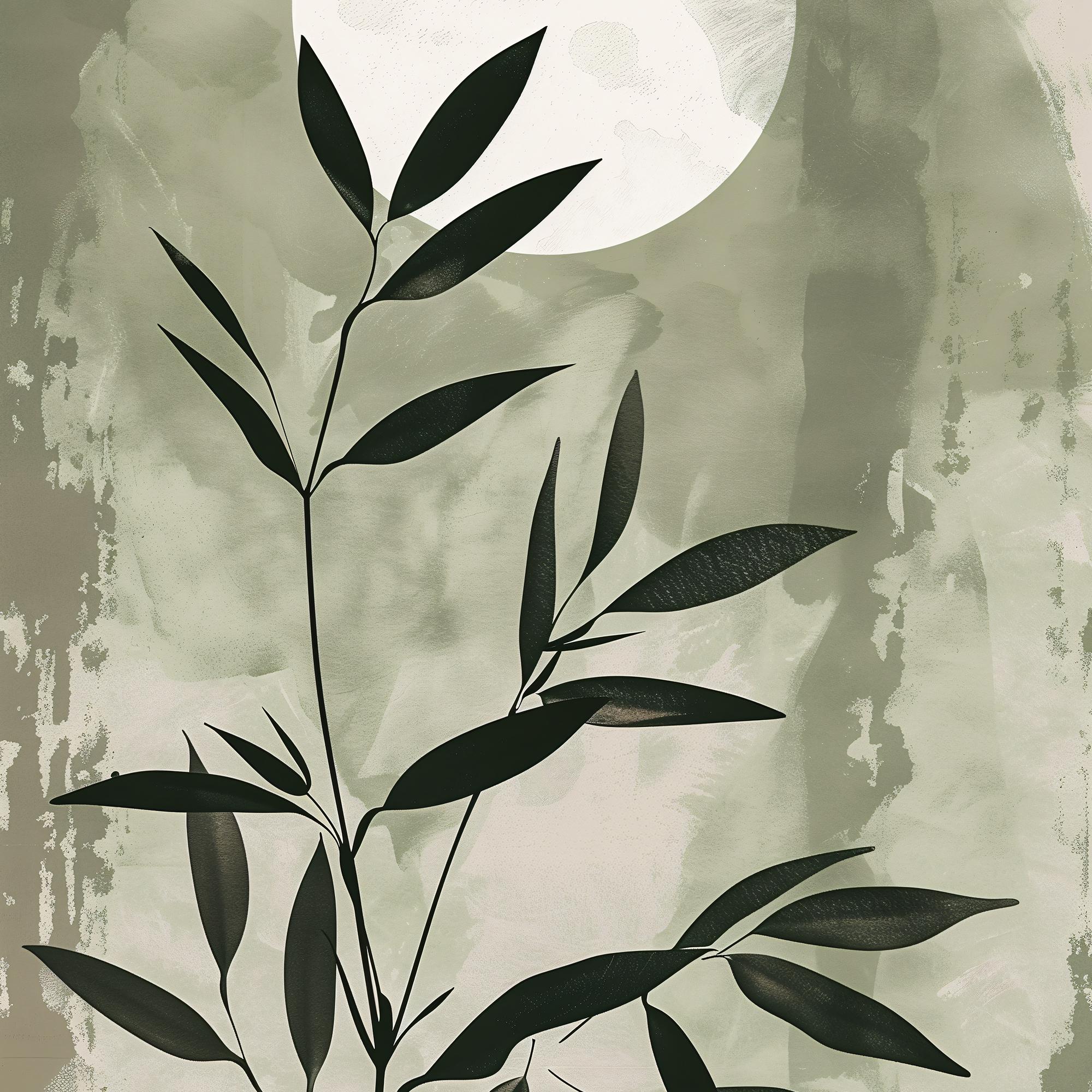 Minimalist Japandi Set of 3 Wall Art, Abstract Sage Green Plant & Moon ...
