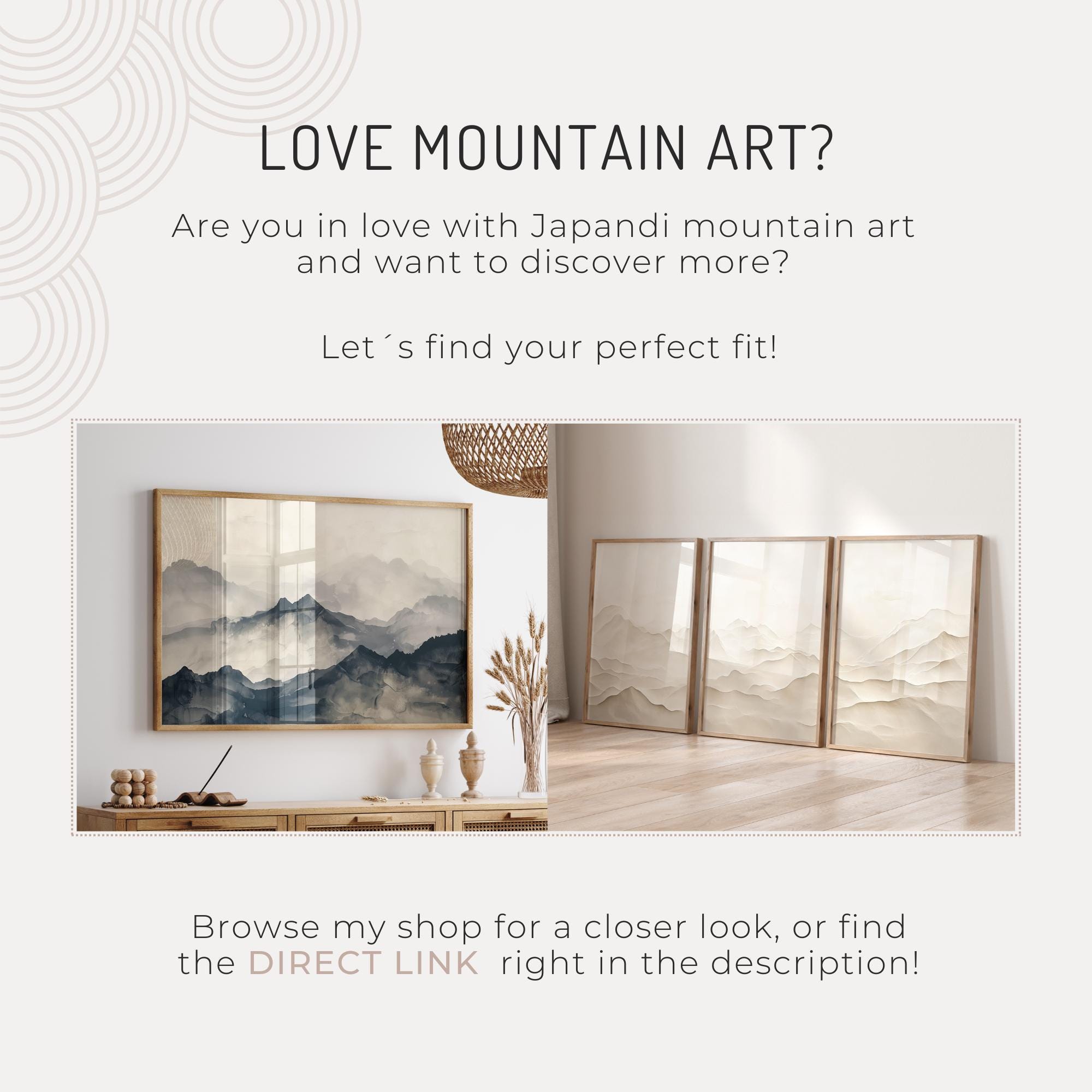 Clean Japandi Horizontal Wall Art, Neutral Mountain Landscape