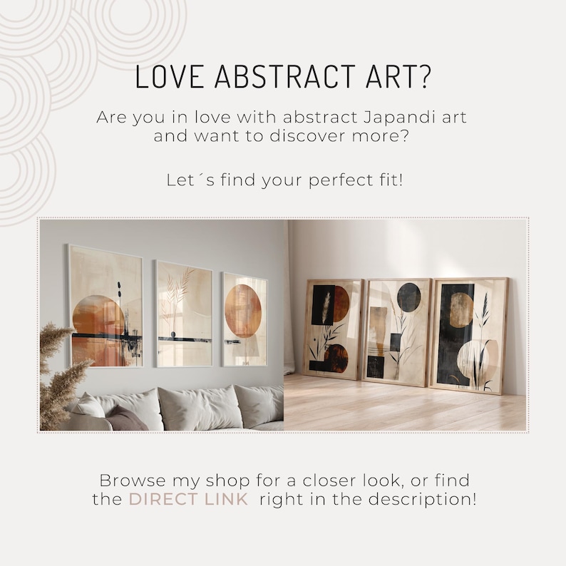 This picture provides a preview of additional items available in the shop when searching for abstract Japandi art.
