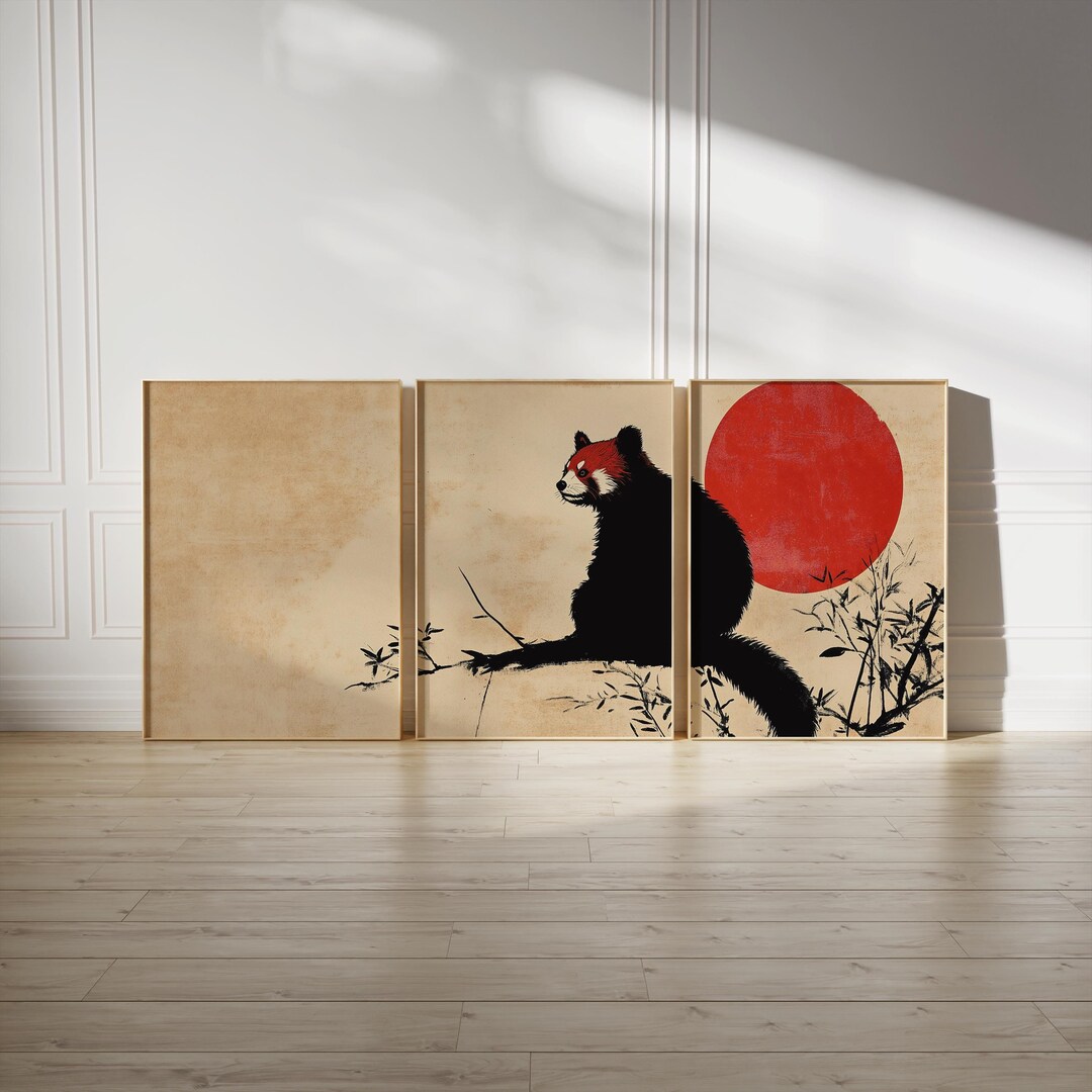 Red Panda Japandi Print Set: Minimalist Animal Art (digital Download ...