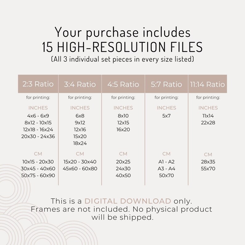 Picture showing at which sizes you can print your artwork. It´s ready to be printed in all common sizes, so you can choose the perfect dimensions to suit your space.