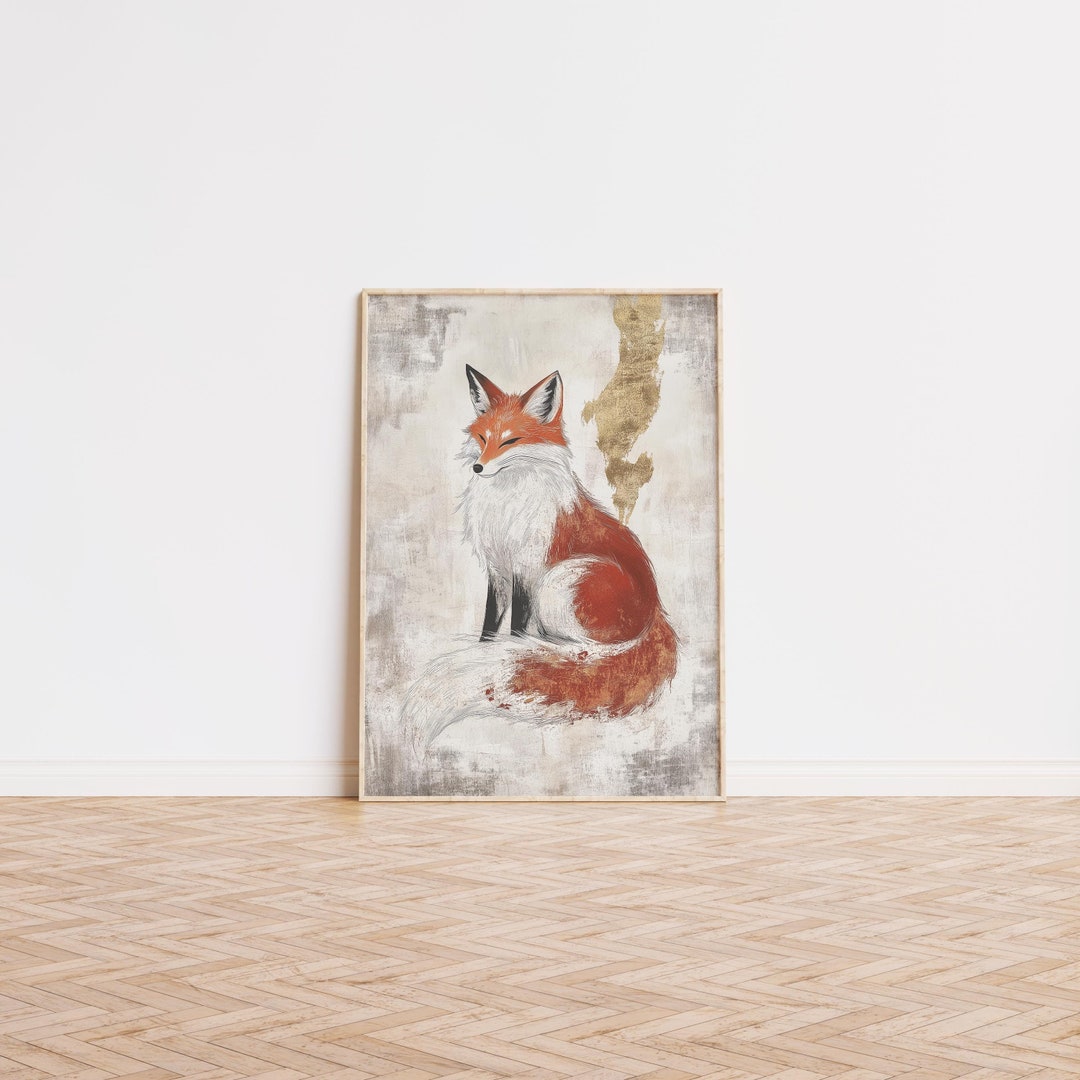 Rustic Fox Image Japandi Fox Wall Art Printable, Rustic Animal Artwork, Nordic Woodland ...
