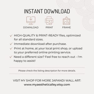 Picture showing all the options for printing your wall art and what you get as an overview.