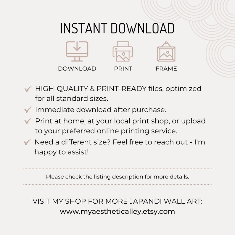 Picture showing all the options for printing your wall art and what you get as an overview.