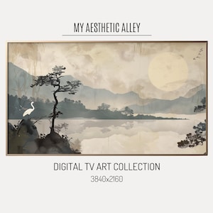 Japandi Samsung Frame TV Art, Neutral Japanese Landscape Frame TV Art, Minimalist Living Room Decor, Zen Crane Screensaver, Digital TV Art