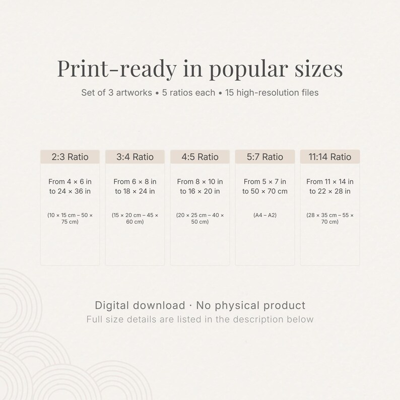 Wall art size guide printable, multiple ratios included, digital download bamboo wall art set