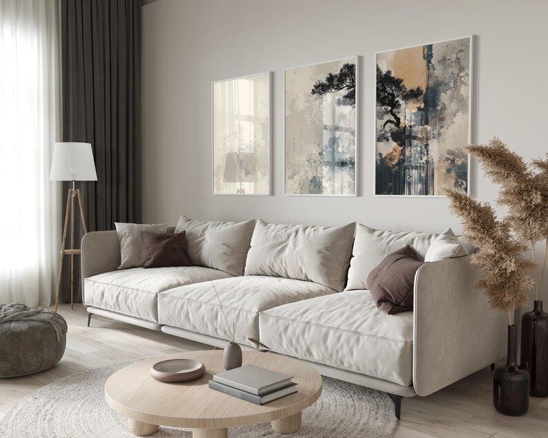 Minimalist Beige Wabi Sabi Wall Art Set of 3, Abstract Japanese Tree ...
