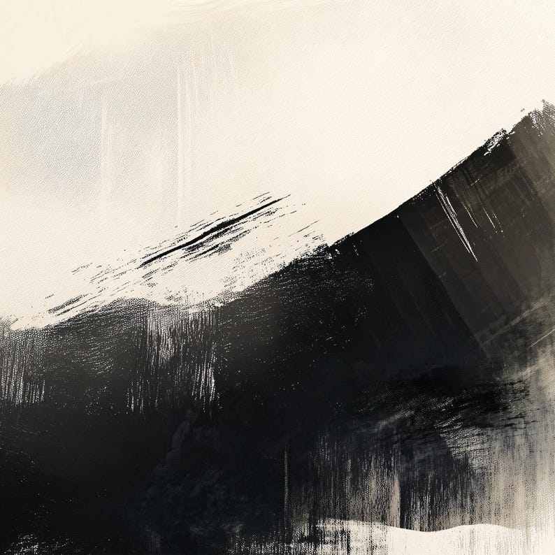 Close-up of a minimalist set of three Japandi-style neutral wall art pieces featuring abstract black and orange brush strokes on a beige background.