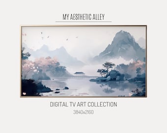 Japandi landschapsframe tv-kunst: zen Japans meer (digitale download)