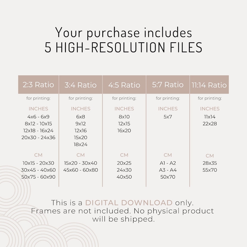 Picture showing at which sizes you can print your artwork. It´s ready to be printed in all common sizes, so you can choose the perfect dimensions to suit your space.