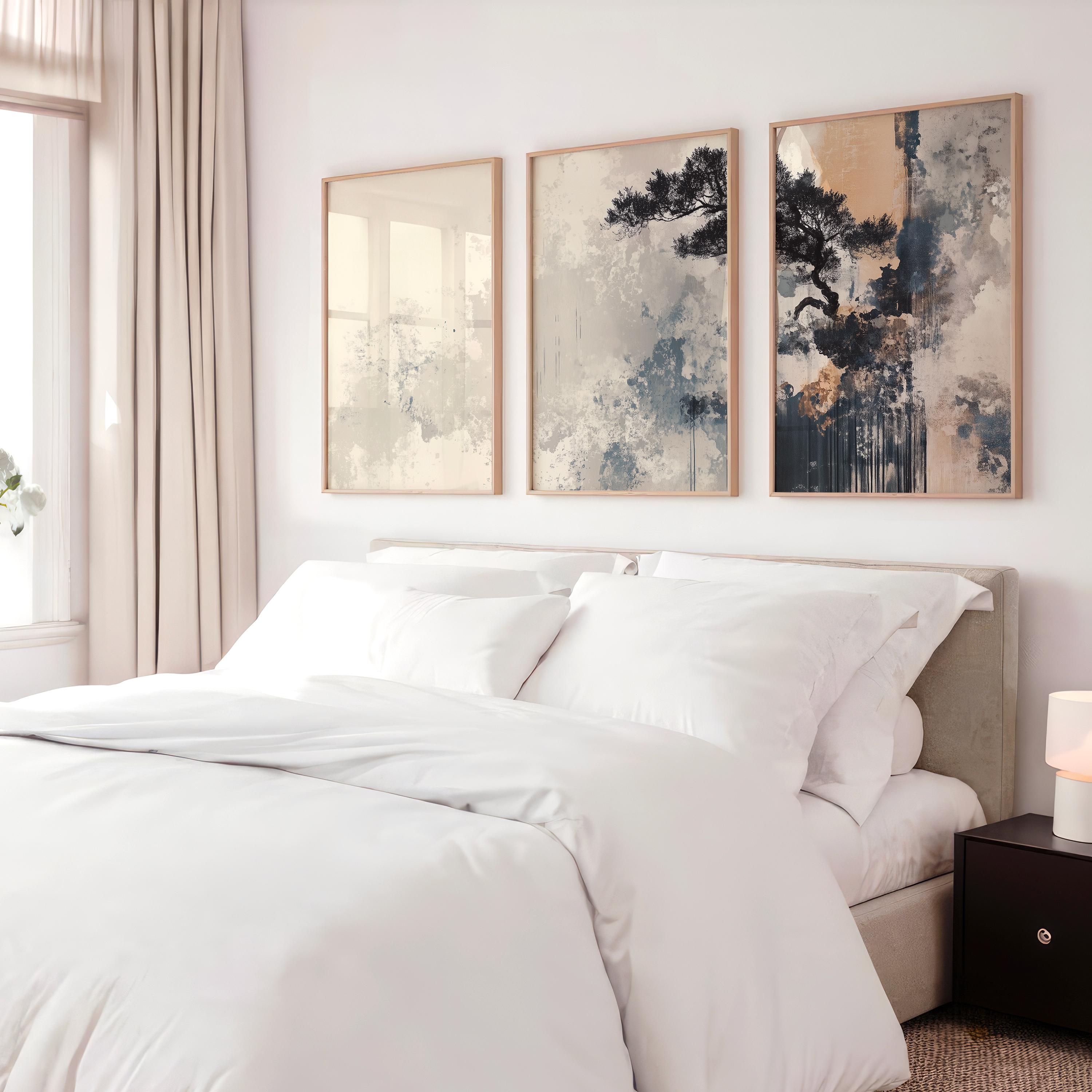 Minimalist Beige Wabi Sabi Wall Art Set of 3, Abstract Japanese Tree ...