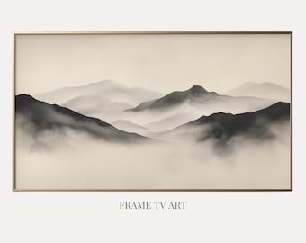 Arte para TV Japandi Frame Montañas Brumosas – Paisaje Gris Neutro Arte para TV Samsung Frame Descarga Digital