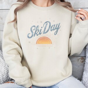Retro Ski Day Crewneck Sweatshirt, Vintage Skier Jumper, Winter Skiing Sweater, Ski Lover Gift, Mountain Sports Apparel, Ski Trip, Snow